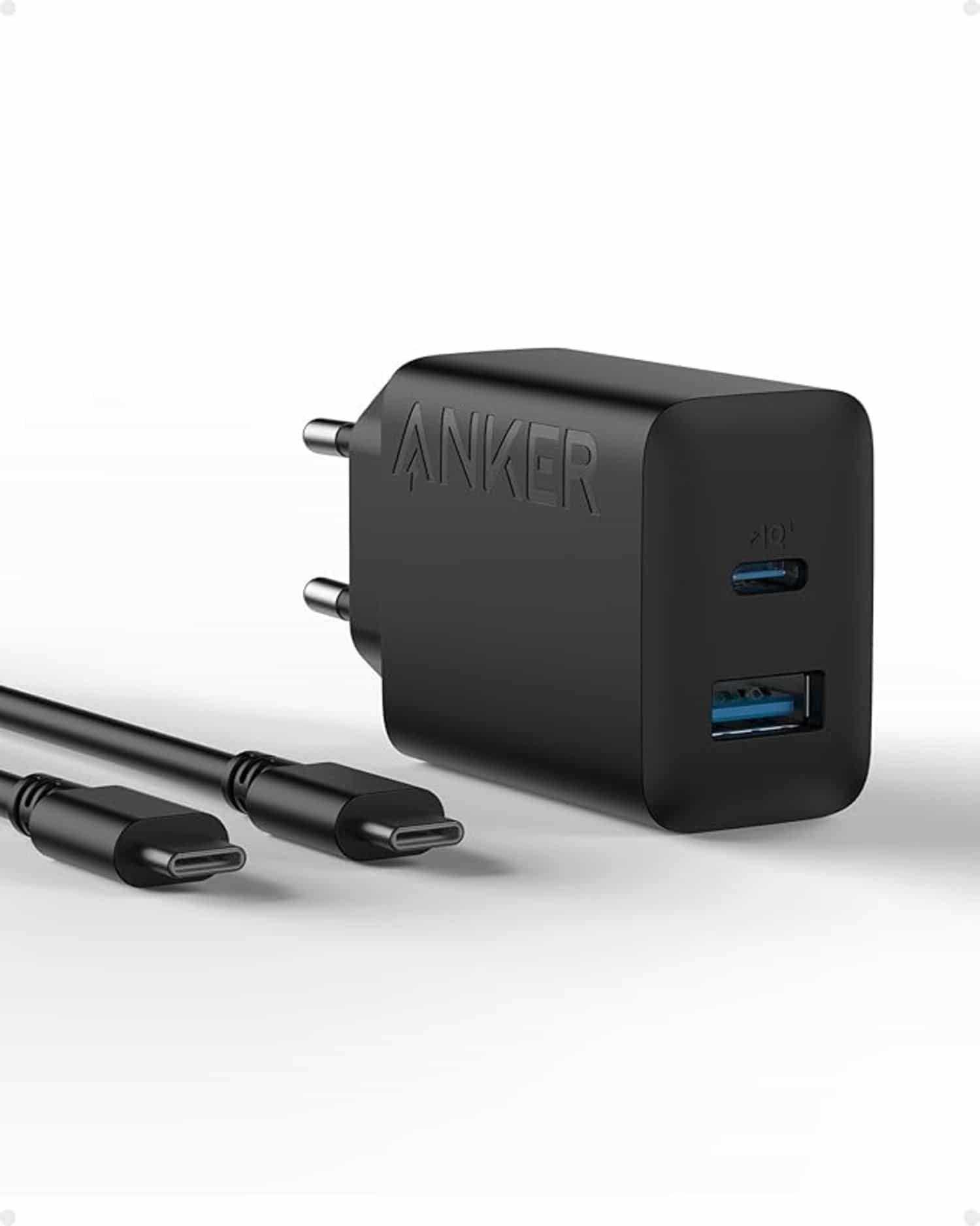 Anker 20W-wandoplader met 2 poorten en USB-C, compatibel met iPhone 15 en iPad, inclusief kabel