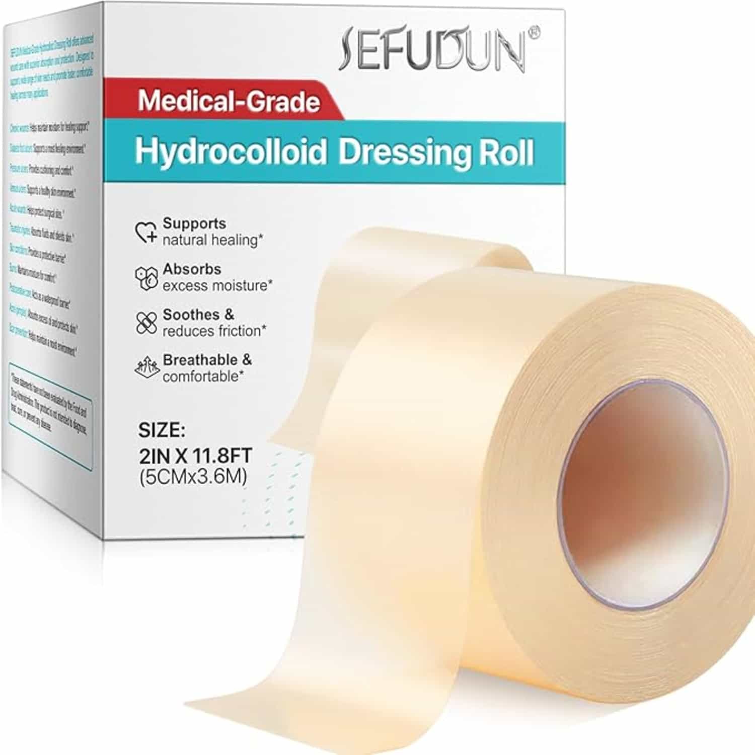 Hydrocolloïde wondverzorging: rol 5 cm x 3,6 m, zelfklevend, ultra-absorberend, snijbaar, waterbestendig