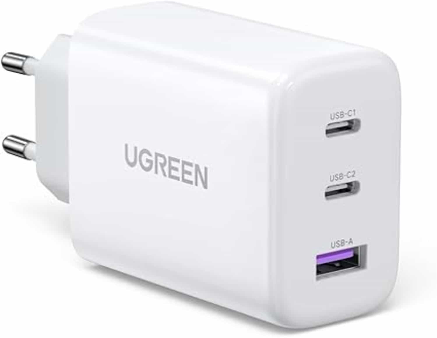 Ugreen 65W USB-C oplader met 3 poorten, PD; compatibel met Steam Deck, MacBook, iPhone, Galaxy