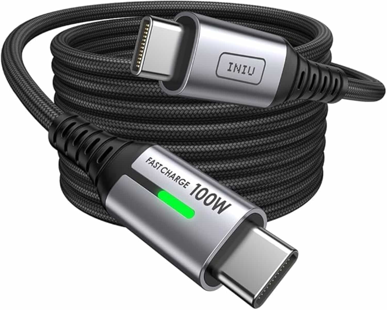 INIU USB-C naar USB-C kabel, 2 m, 100 W, PD/QC 4.0, nylon, compatibel iPhone/Samsung/iPad/MacBook